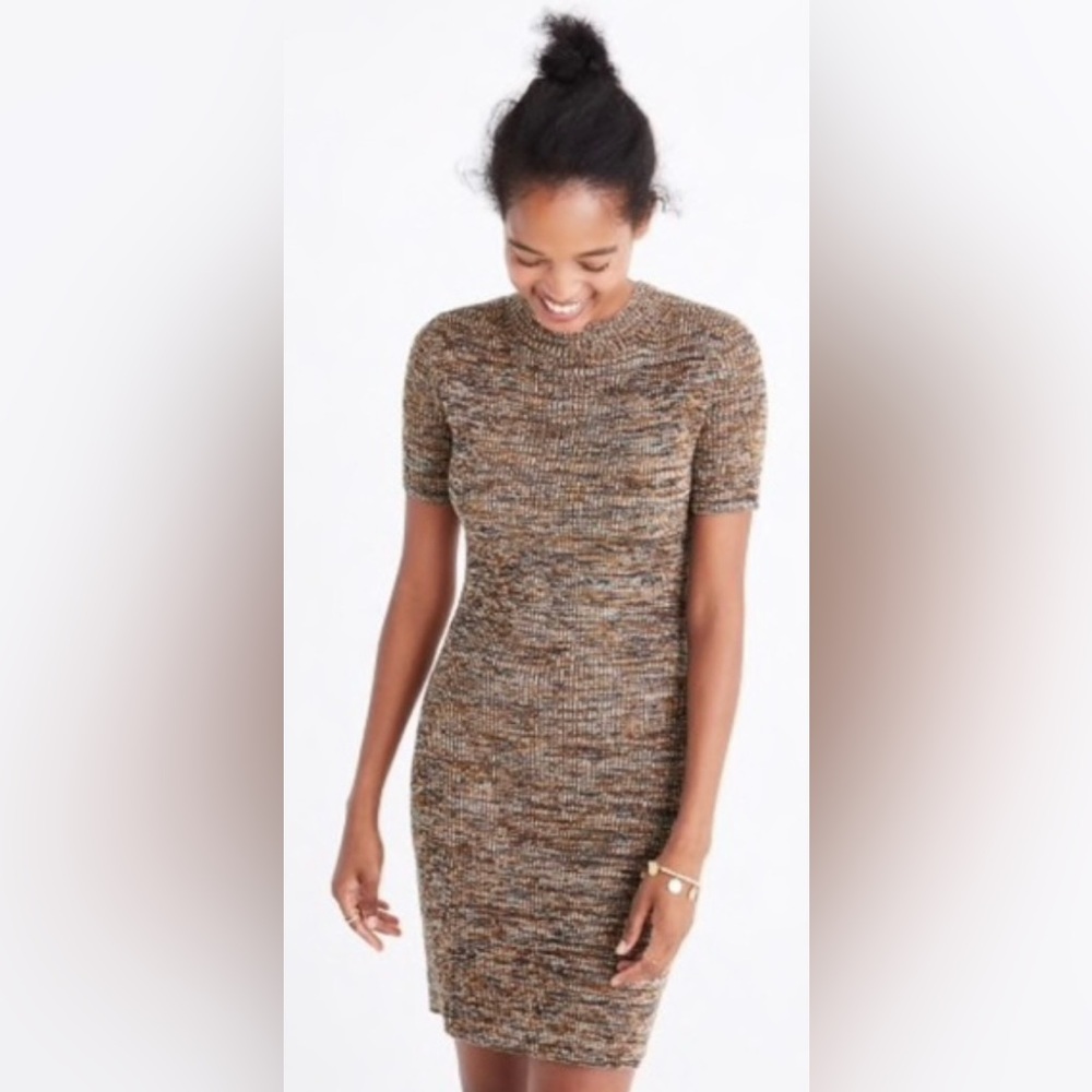 Women’s Madewell Marled Mockneck Sweater Dress - PECAN - Size XS